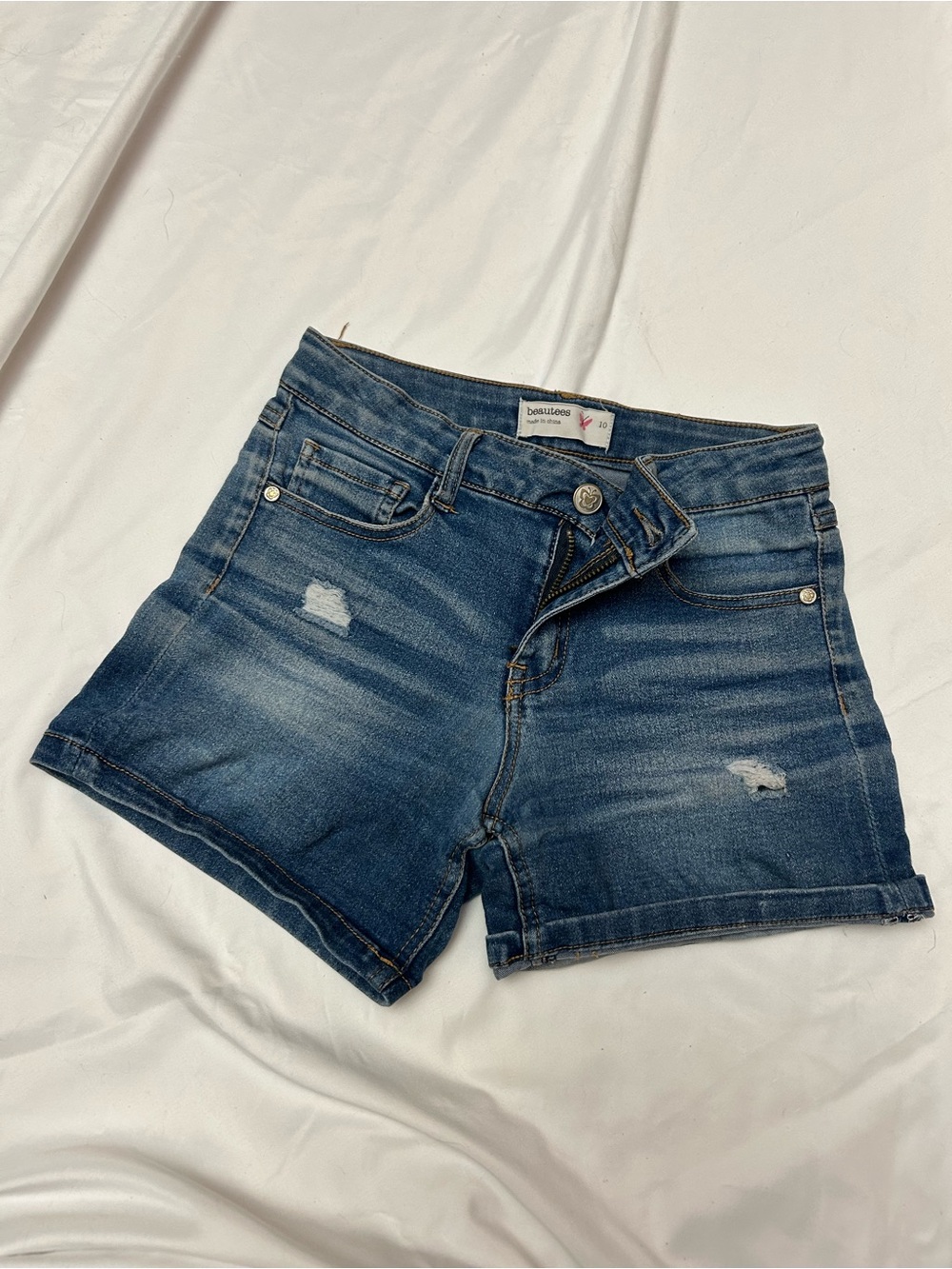 Beautees Distressed Dark Blue Denim Jean Shorts